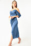Women's Indigo Boat Neck Draped Midi Evening Dress - 2