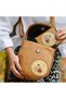 Owl Figured Design Cross Braided Shoulder Bag Mustard and Wallet Mustard Combination - 2
