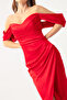 Women's Red Boat Neck Draped Midi Evening Dress - 4