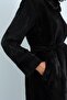 Angora Comfortable Fit Coat with Embroidered Sleeves Black - 3
