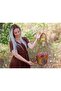 Cadi Figured Designed Cross Knitted Shoulder Bag and Wallet Combination - Mustard - 2