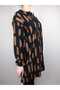 Women's Brown Lace-Up Neckline Buttoned Long Sleeve Sleeve Ankle Elastic Ribbed Oval Hem Tunic - 2