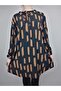 Women's Brown Lace-Up Neckline Buttoned Long Sleeve Sleeve Ankle Elastic Ribbed Oval Hem Tunic