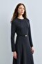 Navy Blue Belted Knitted Dress - 7