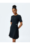 Scoop Neck Short Sleeve A-Line Pleated Mini Dress with Accessory Detail - 2