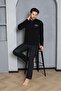 Men's Buttoned Collar 100% Cotton Seasonal Knitted Combed Cotton Long Sleeve Pajamas Set