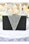 Black Satin Silver Stone Evening Dress Bag Evening Bag - 2