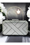 Silver and Black Stone Metal Handle Women's Evening Dress Bag - 3