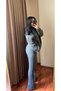 Women's Gray Wefted Hair Braided Pants Sweater Knitwear 3-Piece Set - 7