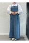 Light Blue Long Denim Jeans Salopet Gilet Dress - 3