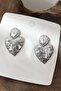 Star Patterned Dangle Silver Color Big Heart Women's Earrings - 2
