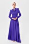 Stone Accessory Collar Detailed Dress Purple - 3