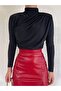 Half-Neck Gathered Sandy Blouse - Black - 3