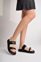 Women's Black Skin Double Banded Comfortable Orthopedic Sole Slippers - 3