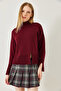 Women's Burgundy Turtleneck Sweater with Front Slit 20246859 - 4
