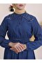 Long Denim Dress with Pearls on Shoulders and Elastic Waist - 5