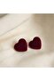 Burgundy Heart Velvet Earrings - 2