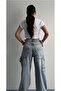 Open Snow Washing Side Buckle Baggy Loose Leg Jeans - 2