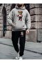 Men's Boxer Teddy Bear Printed Tracksuit Set - Hooded Bottom Top Set