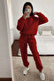 Women's Oversize 3 Thread Cotton Thick Hooded Kangaroo Pocket Leg Elastic Tracksuit Set - 2