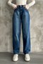 Buckle Detail Loose Fit Wide Leg Relaxed Baggy Jeans Pants