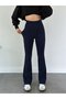 Women's Navy Blue Brand Equivalent Combed Cotton Knitted Stretchy Lycra Spanish Leg Leggings - 2