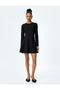 Crepe Fabric Crew Neck Long Sleeve Slim Fit Bell Skirt Mini Dress - 3