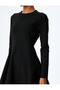 Crepe Fabric Crew Neck Long Sleeve Slim Fit Bell Skirt Mini Dress - 5