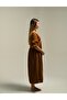 Brown Long Sleeve Bohemian Dress with V Neck - 3