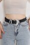 Silver Color Twist Model Metal Buckle Fake Leather Black Belt - 2