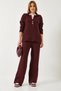 Women's Burgundy Shirt Collar Thick Knitwear Bottom Top Set 60261313