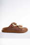 Women's Tan Matte Double Buckle Comfortable Sole Slippers - 5
