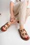 Women's Tan Matte Double Buckle Comfortable Sole Slippers - 4