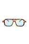 Women's Sunglasses Rectangular Leopard Bridged Frame Blue Glass - 6