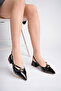 Women's Black Patent Leather Heeled Shoes - 7