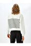 Cotton Blended Stand Collar Striped Half Zipper Sweatshirt - 4