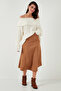 Stretch Regular Fit High Waist Midi Length Suede Bell Skirt Skirt 5866180 - 5