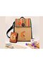 Bird Figured Covered Backpack Brown, Wallet Tan Ethnic Bohemian Style Combination