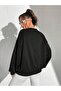 Women's Black Italy Printed Crew Neck Oversize Sweatshirt - 4
