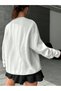 Women's White Optimistic Garden Printed Crew Neck Oversize Sweatshirt - 5