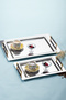 Gold 2-Piece Stainless Steel Silver Presenter Tea Coffee Tray Gold Black Detailed Serving Tray - 2