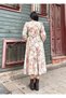 Vintage Square-Neck Cream-Pink Floral Flared Dress - 6