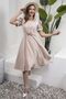 Beige Watermelon Sleeve Flared Midi Length Crepe Dress - 2