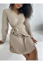 Double Breasted Neck Tie Frilly Dress - 5