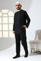 Men's Single Pocket Prevailing Collar Shirt Pants Linen Double Suit Hajj Umrah Outfit - Black - 6