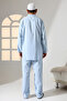 Men's Single Pocket Prevailing Collar Shirt Pants Linen Double Suit Hajj Umrah Outfit - Light Blue - 7
