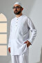 Men's Single Pocket Prevailing Collar Shirt Pants Linen Double Suit Hajj Umrah Outfit - White - 5