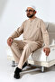 Men's Single Pocket Prevailing Collar Shirt Pants Linen Double Suit Hajj Umrah Outfit - Beige - 7