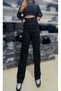 Black Fadeproof Cargo Pocket Palazzo High Waist Jeans Trousers Queen - 8