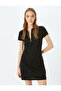 Polo Neck Half Zip Short Sleeve Mini A-Line Dress - 2